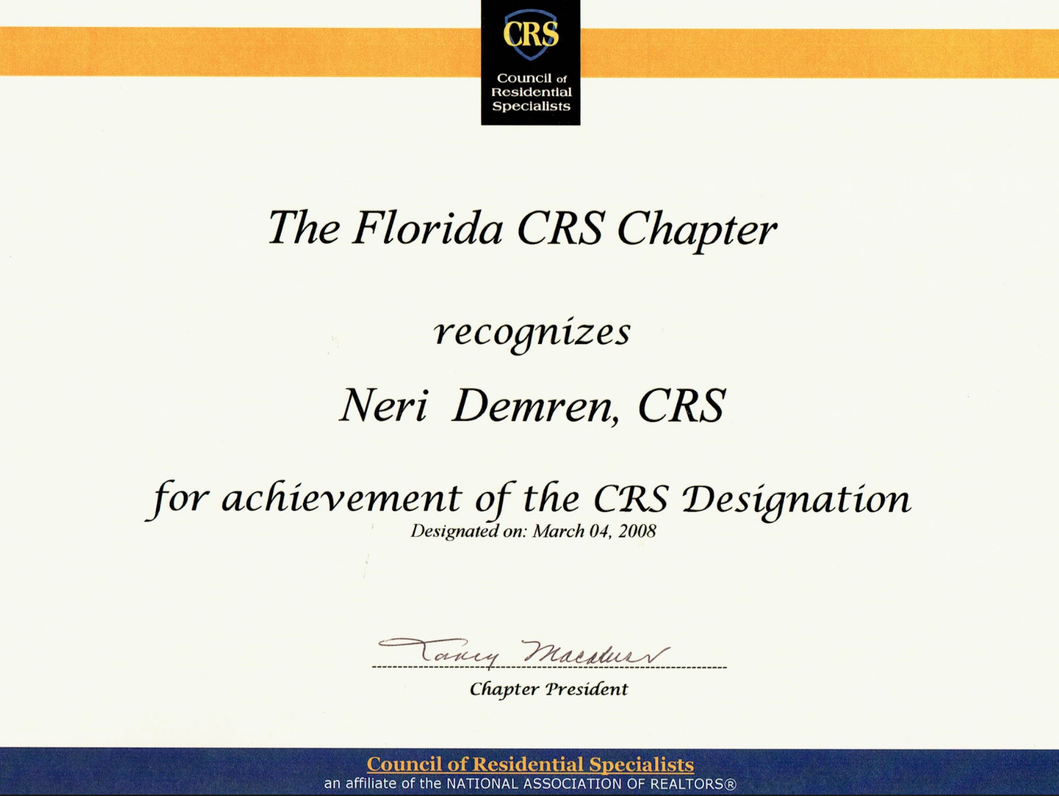 FL CRS Certificate