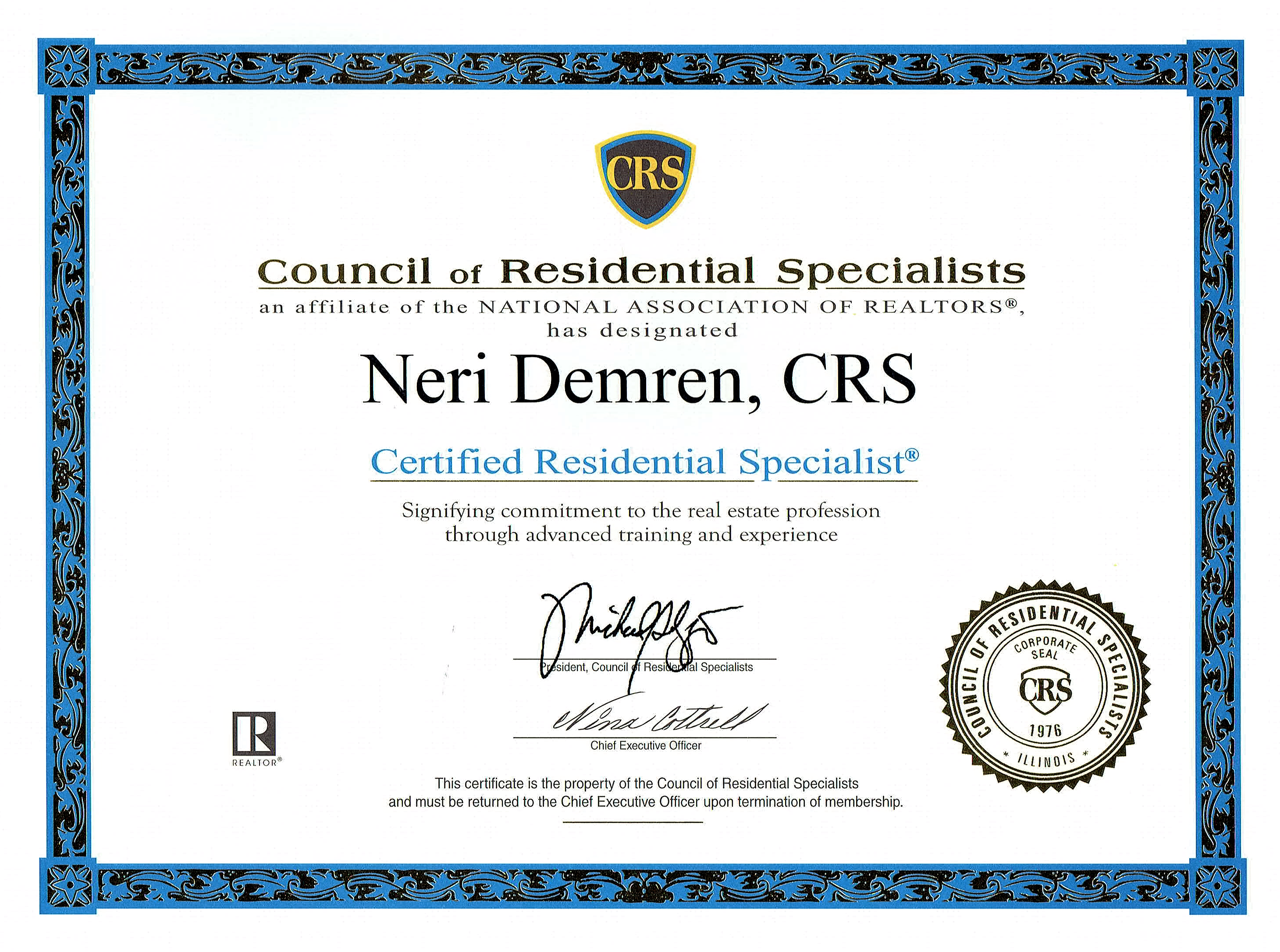 CRS Certificate